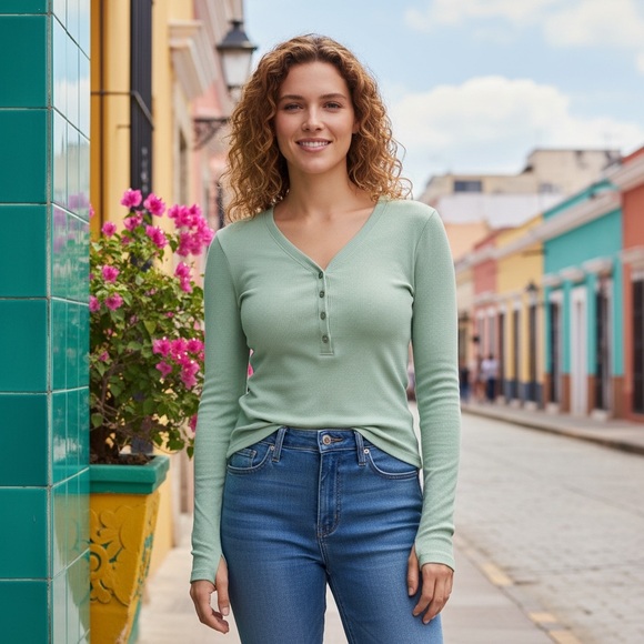 Athleta Tops - EUC ATHLETA Uptempo Ribbed Henley Top in Light Green!